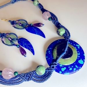 Set of Earings/Necklace w/ blue/purple/green stones.